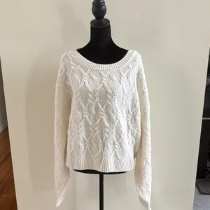 Women's Scoop Neck Cable Knit Sweater - Cream